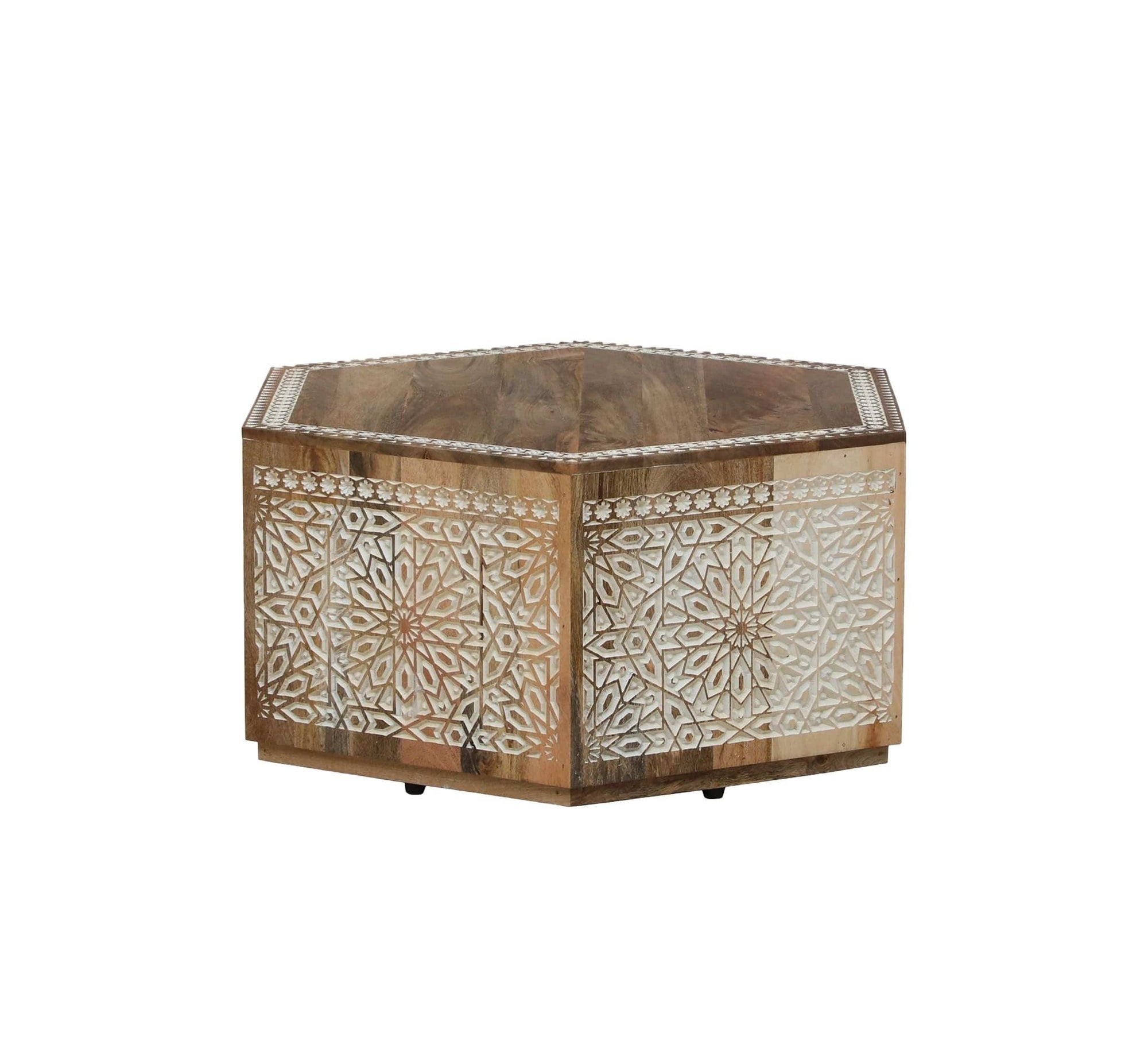 CottageBliss Farmhouse White Solid Mango Wood Center Table – 36" Square, Handcrafted by Living Furn India
