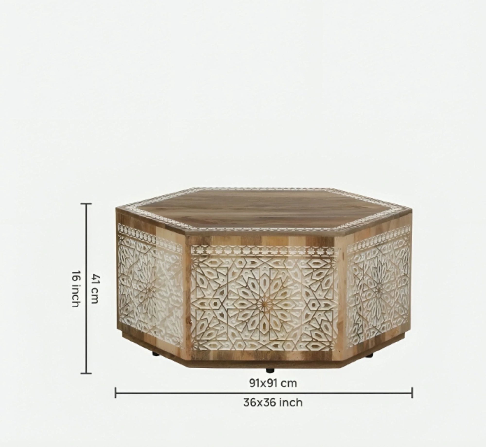 CottageBliss Farmhouse White Solid Mango Wood Center Table – 36" Square, Handcrafted by Living Furn India