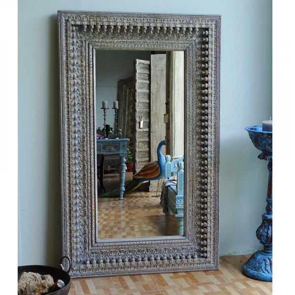 hand carved mirror, wooden frame mirror, rustic mirror, oriental mirror, oversized mirror, large mirror, full length mirror, wall mirror, entryway mirror, dressing mirror, decorative mirror, indian furniture, handmade mirror, artisan made mirror, premium wood mirror, quality mirror, durable mirror, sturdy mirror, timeless mirror, elegant mirror, statement mirror, ornate mirror, unique mirror, sculptural mirror, focal piece mirror, handcrafted in india, sustainable wood furniture, diamond jali lattice, bead 