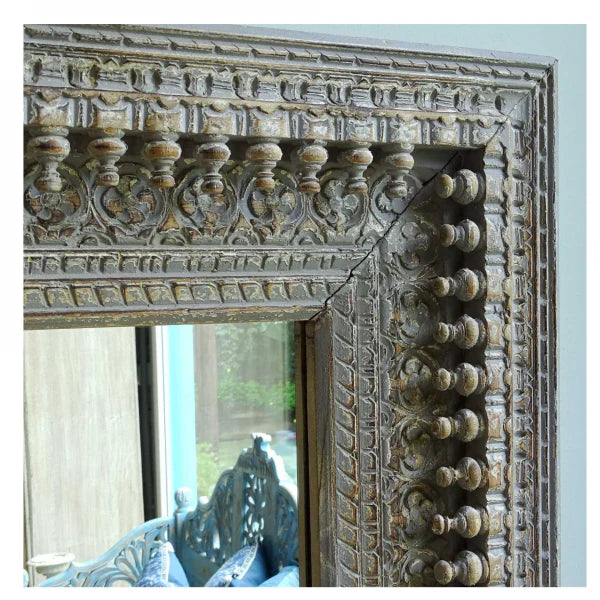 hand carved mirror, wooden frame mirror, rustic mirror, oriental mirror, oversized mirror, large mirror, full length mirror, wall mirror, entryway mirror, dressing mirror, decorative mirror, indian furniture, handmade mirror, artisan made mirror, premium wood mirror, quality mirror, durable mirror, sturdy mirror, timeless mirror, elegant mirror, statement mirror, ornate mirror, unique mirror, sculptural mirror, focal piece mirror, handcrafted in india, sustainable wood furniture, diamond jali lattice, bead 
