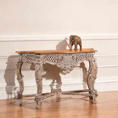 Rustic White Hand Carving Console Table