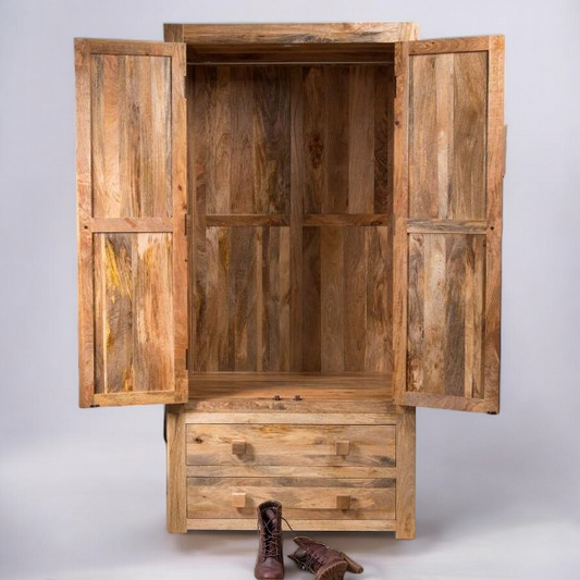 Natural Wardrobe With Two-Door & Two Drawer