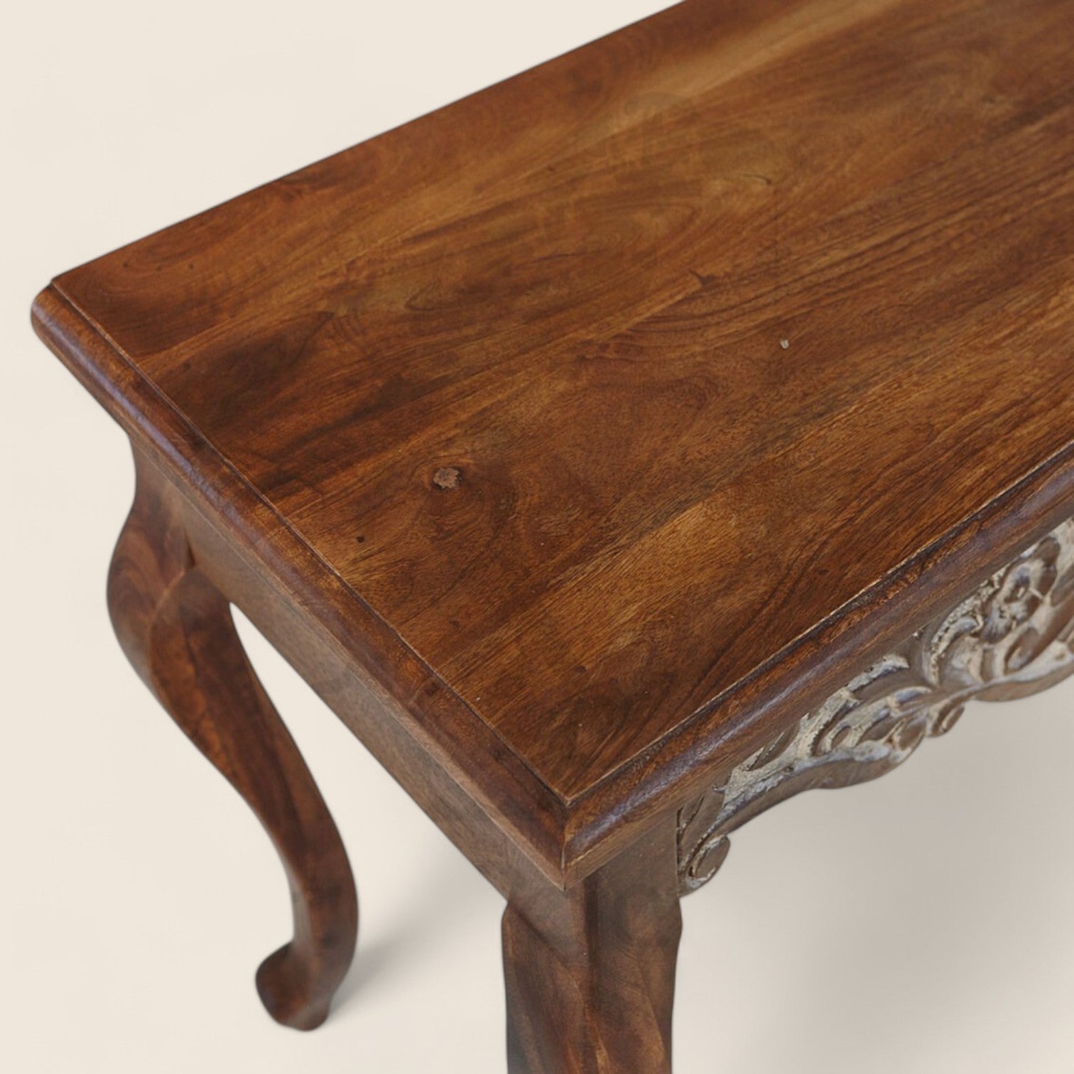Walnut And White Rustic Hand Carving Console Table