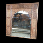 mango wood mirror, carved mirror, mehrab mirror, arched mirror, floor mirror, oversized mirror, palace mirror, indian mirror, vintage mirror, rustic mirror, distressed brown, farmhouse mirror, global eclectic, jaali carving, floral carving, vine carving, scalloped arch, statement mirror, entry mirror, living room mirror, dressing mirror, boutique mirror, architectural mirror, handcrafted in India, artisan made, solid wood mirror, large wall mirror, leaner mirror, grand mirror, antique finish, brushed finish