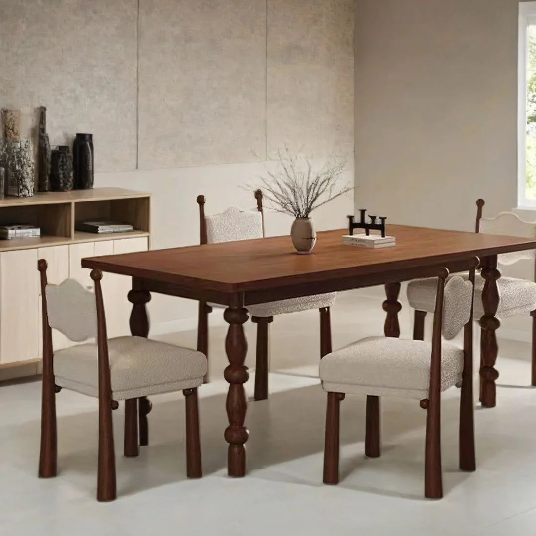 ModernaEra Mid Century Solid Wood Dining Set with Boucle Chairs – Versatile 4 & 6 Seater by Living Furn India