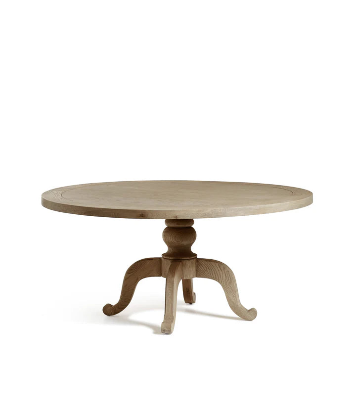Oaklyn Crest Solid Wood 6-Seater Round Dining Table – Weathered Oak Finish by Living Furn India