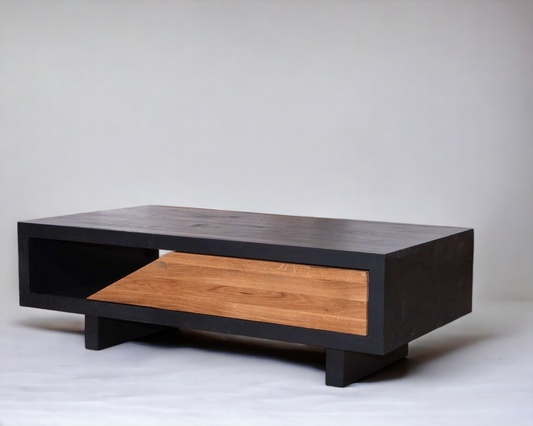 Black Coffee Table: "Sleek black coffee table with a modern design, perfect for enhancing contemporary living room decor."

