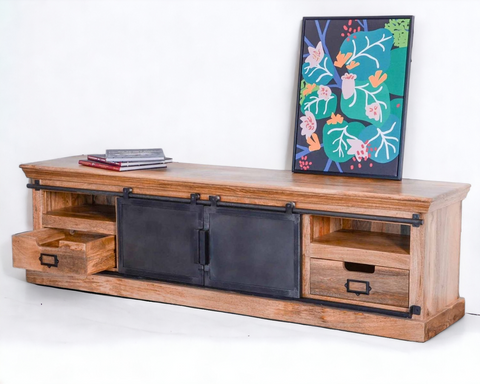 midcentury modern TV/ TV stands with bookshelves /Tv Cabinet Solid Wood With Sliding Doors (Timeless Heritage Collection)