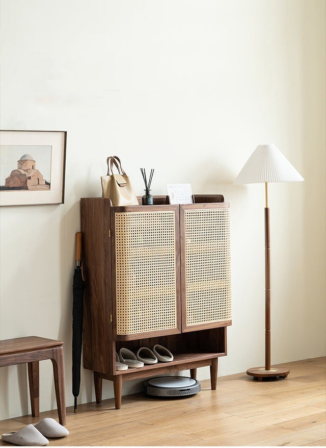 Shoe Cabinet Solid Walnut Cane Door - rattan cabinet