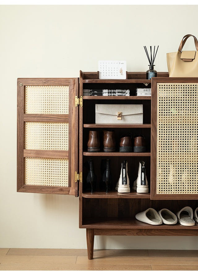 Shoe Cabinet Solid Walnut Cane Door - rattan cabinet