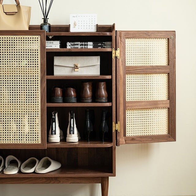 Shoe Cabinet Solid Walnut Cane Door - rattan cabinet