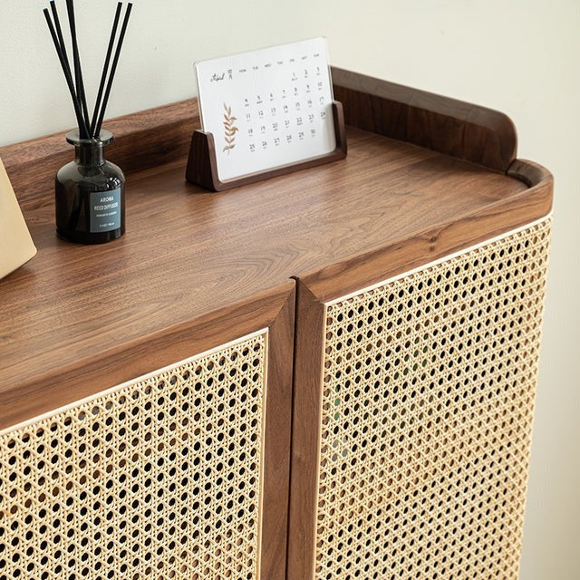 Shoe Cabinet Solid Walnut Cane Door - rattan cabinet