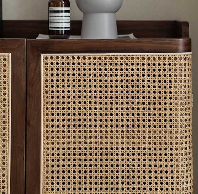 Shoe Rack Cane Door & Solid Wood Rattan cabinet