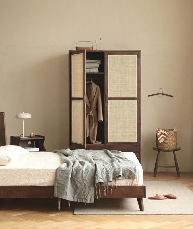 LFI Cane Door Wardrobe Almirah 4 Drawers Solid Wood