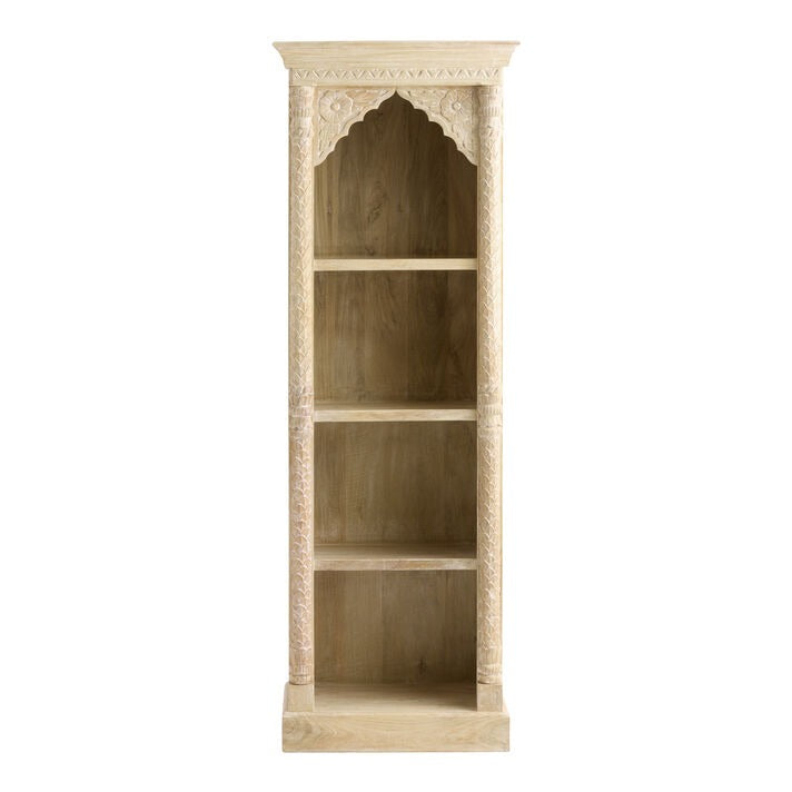 Weathered Natural Carved Wood Arch Bookshelf