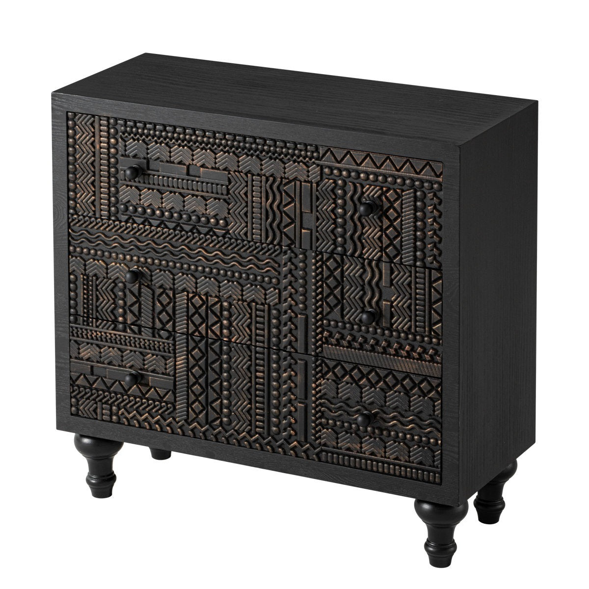DecoRelic Antique Black Mango Wood Bedside Dresser – Vintage 3-Drawer, Handcrafted by Living Furn India