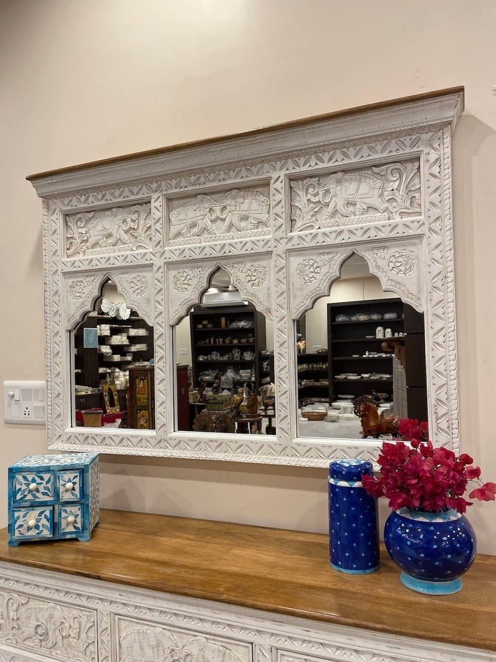 Regal Grandeur Antique Mirror Frame | Vintage Large Wall Decor