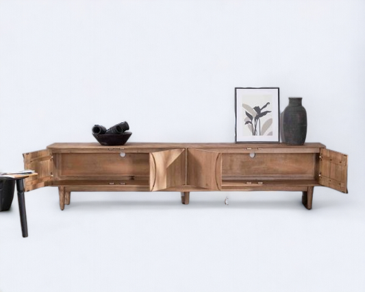 wood TV cabinet/ metal TV stand/Natural Elegance TV Console ( Tranquil Zen Collection )