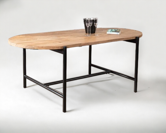 "Modern oval dining table set for six, showcasing sleek design and durable craftsmanship."
