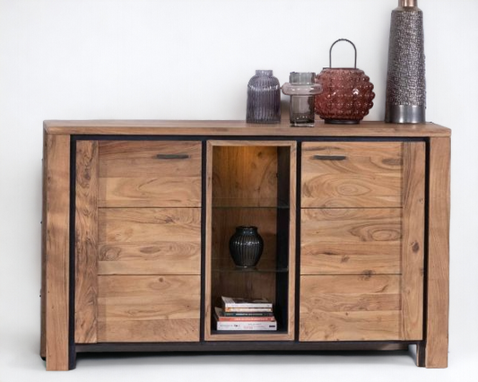 Sideboard With 2Door Wood and Glass Shelves (Classic Revival Collection)