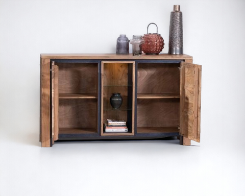 Sideboard With 2Door Wood and Glass Shelves (Classic Revival Collection)