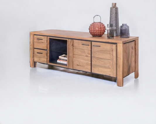 TV stand with storage/mid century TV stand/TV Cabinet Solid Wood & Glass Shelves (Classic Revival Collection)