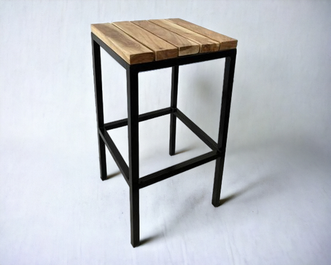 Bar Stool Solid Wood And Metal (Nature's Grace Collection)