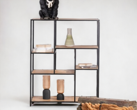 Square Wooden Bookshelf Metal Frame (Industrial Chic Collection)