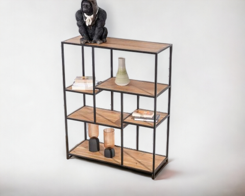 Square Wooden Bookshelf Metal Frame (Industrial Chic Collection)