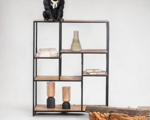 Square Wooden Bookshelf Metal Frame (Industrial Chic Collection)