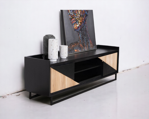 black TV stands/black entertainment unit/Tv Cabinet 2Door & Shelves (Urban Loft Collection)