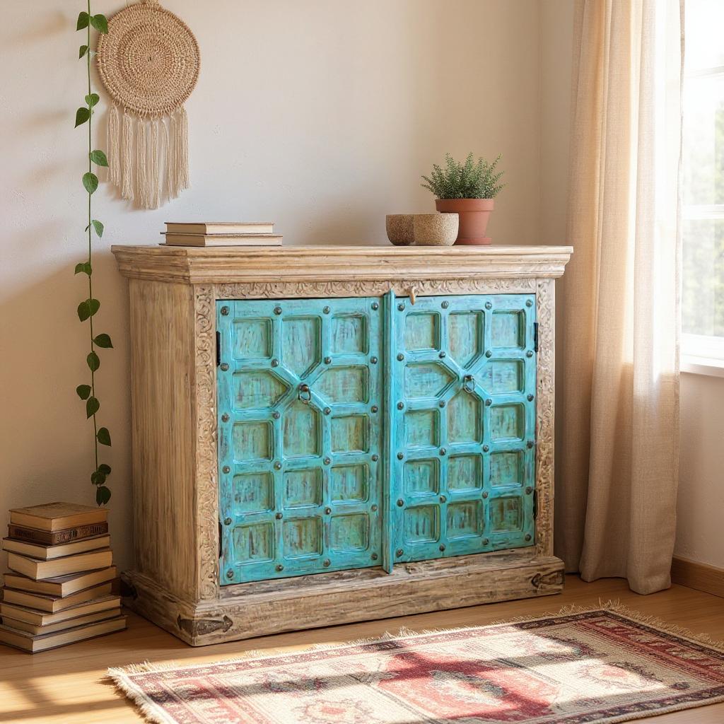 Blue & White Rustic Solid Wood Cabinet