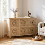 White Rustic Hand Carved Solid Wood Cabinet