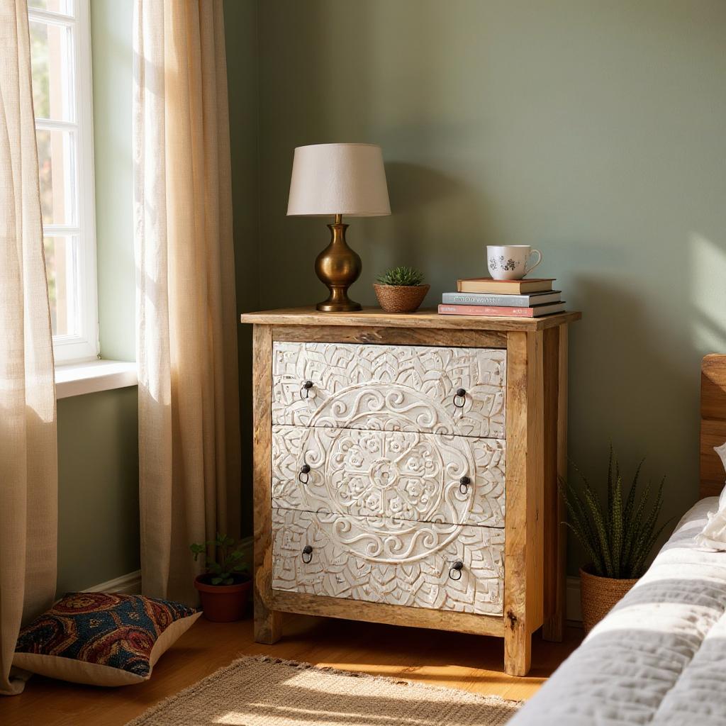 Rustic Three-Drawers Cabinet - white cabinet