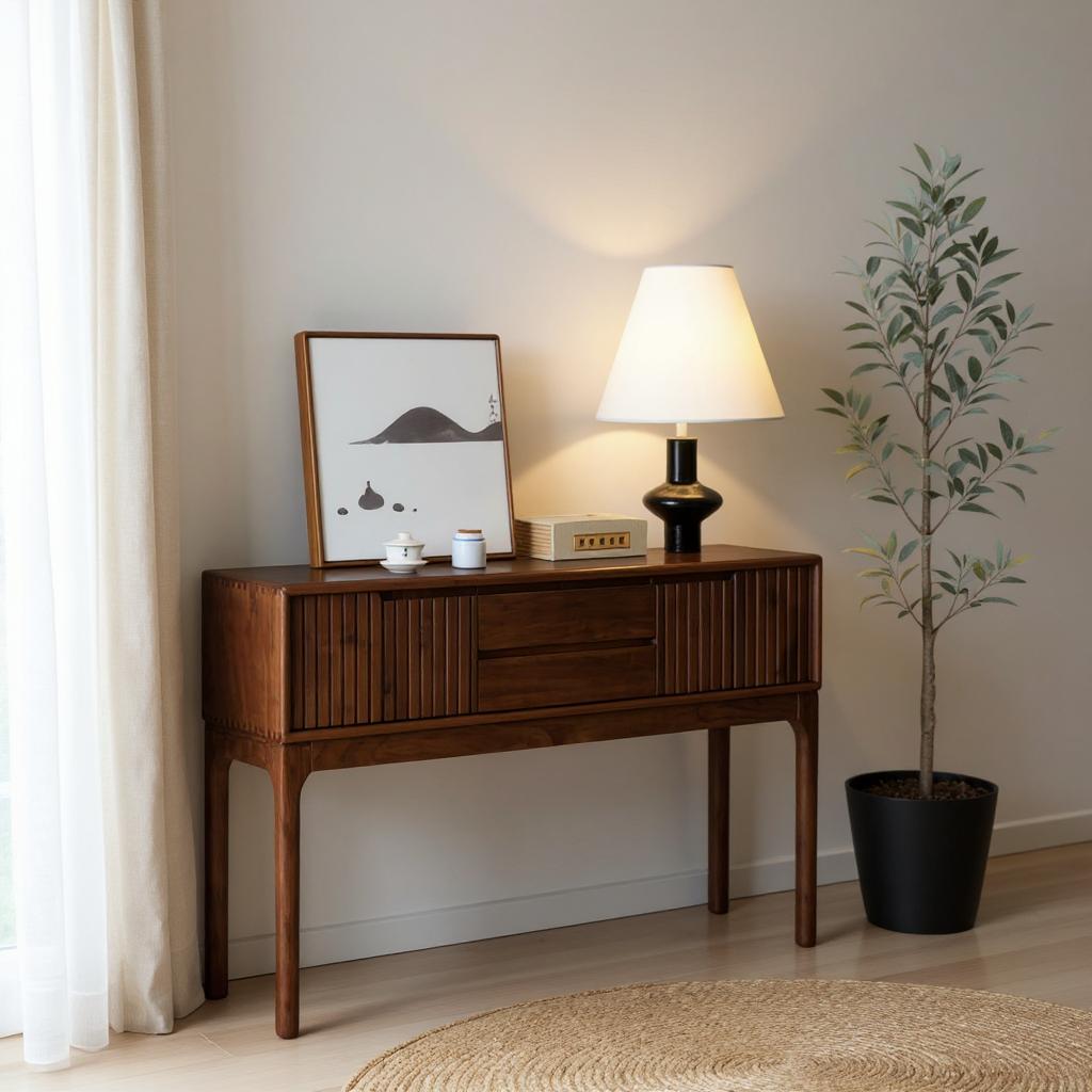 Walnut 2-Door 2-Drawer Console Table - Wooden Console Table