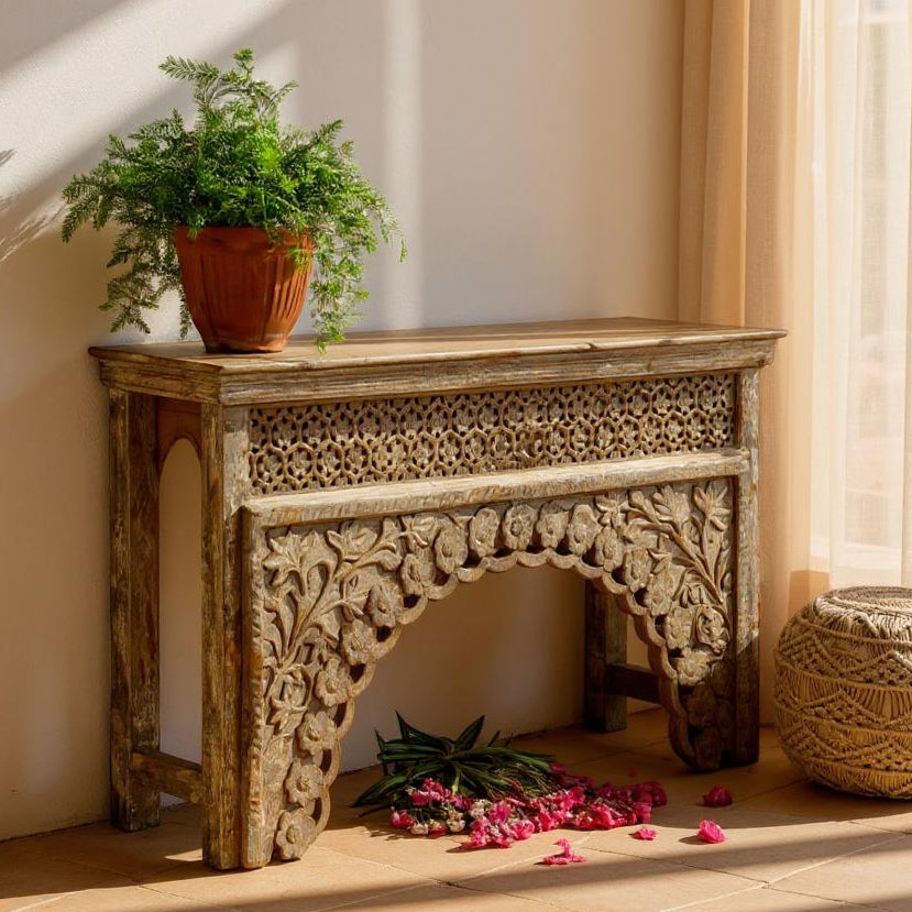 Arch Hand Carved Solid Wood Console Table