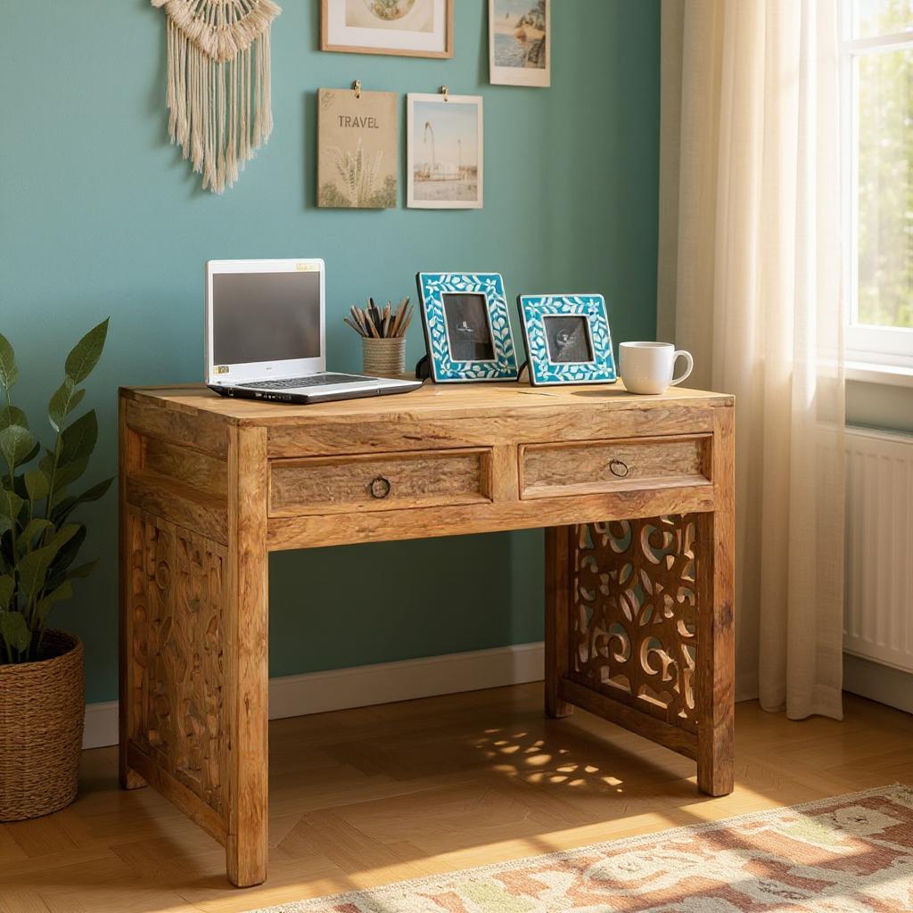 Two Drawer Carving Solid Wood Study Table