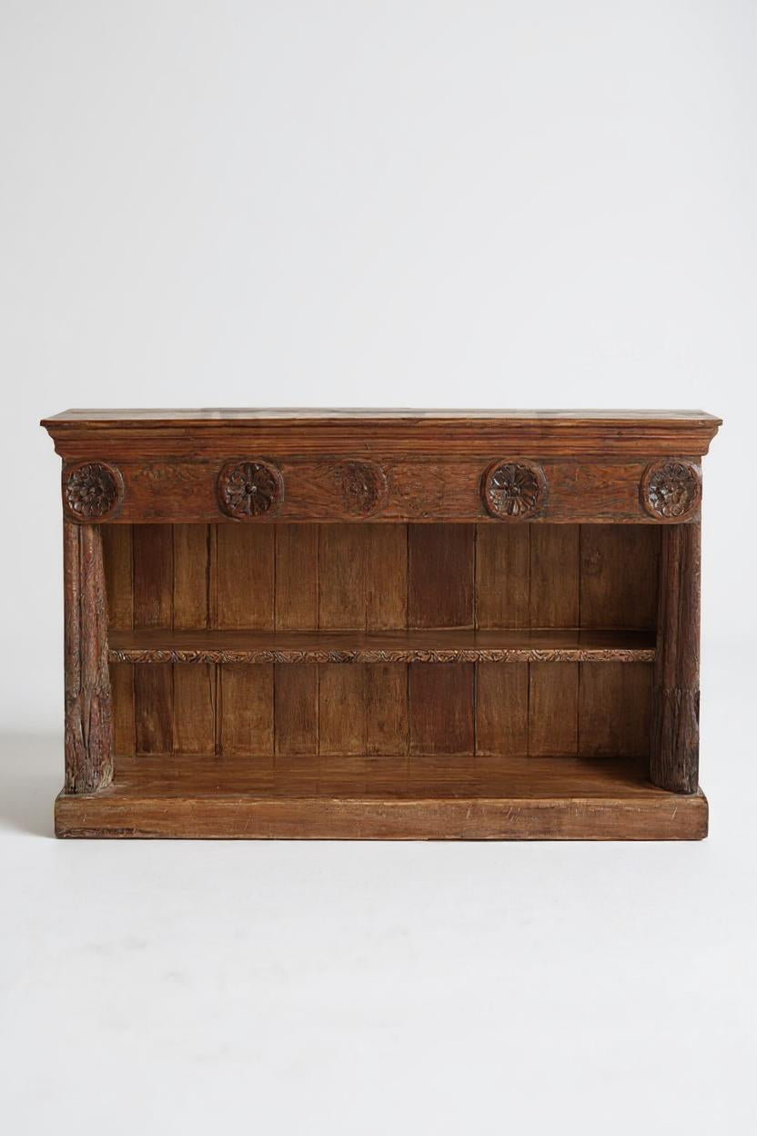 Solid Wood Hand Carved TV Stand With Shelves