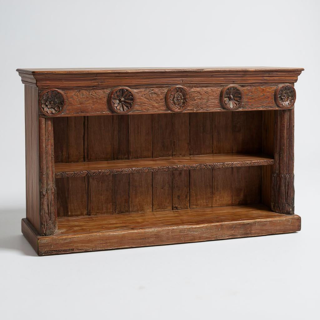 Solid Wood Hand Carved TV Stand With Shelves