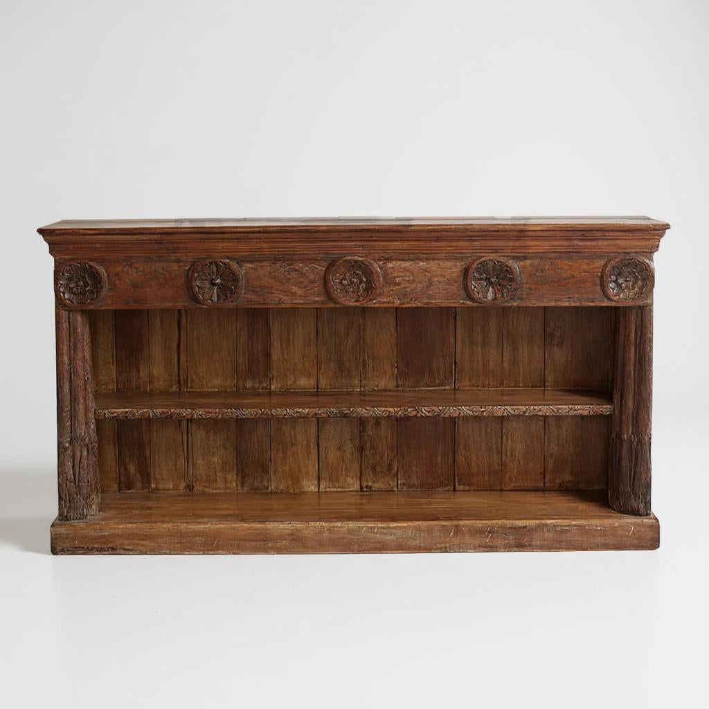 Solid Wood Hand Carved TV Stand With Shelves