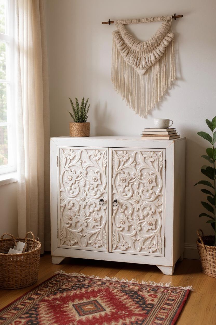 TEO White Floral 2 Door Wooden Cabinet