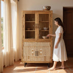 Natural Solid Wood White HandCarved Wardrobe