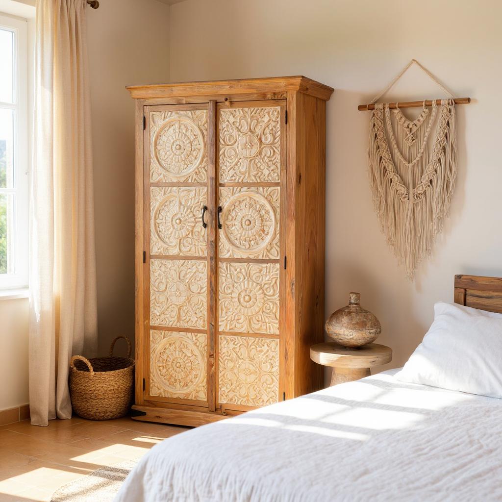 Natural & White Door Rustic Solid Wood Wardrobe