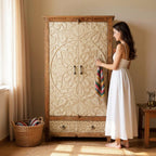 White Rustic Wardrobe Two-Door & Two-Drawers - wooden wardrobe