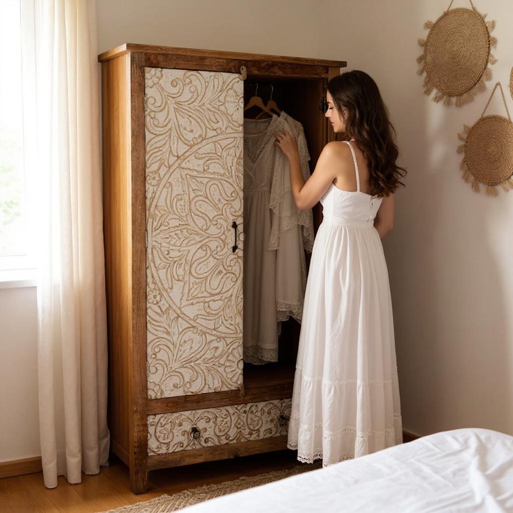 White Rustic Wardrobe Two-Door & Two-Drawers - wooden wardrobe