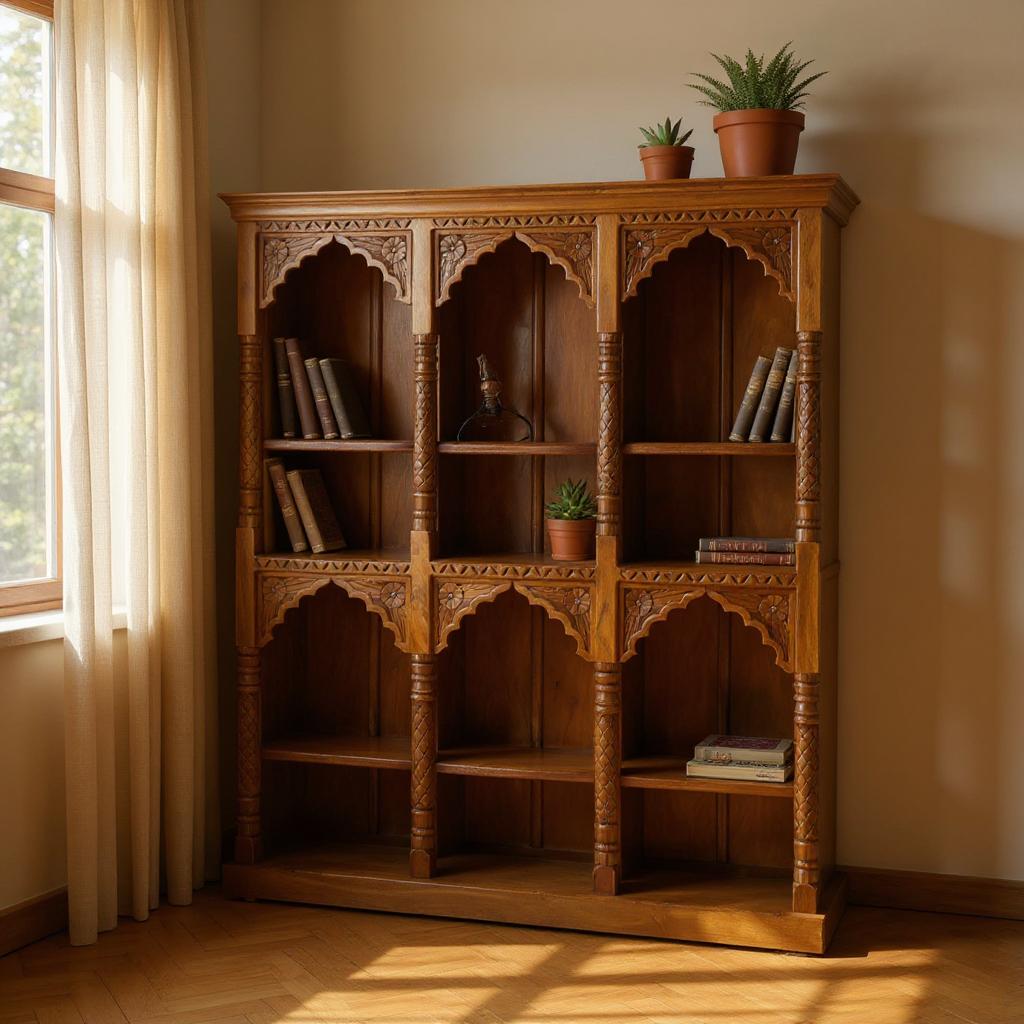 Book Shelf Arch Hand Carving Solid Wood - bookrack