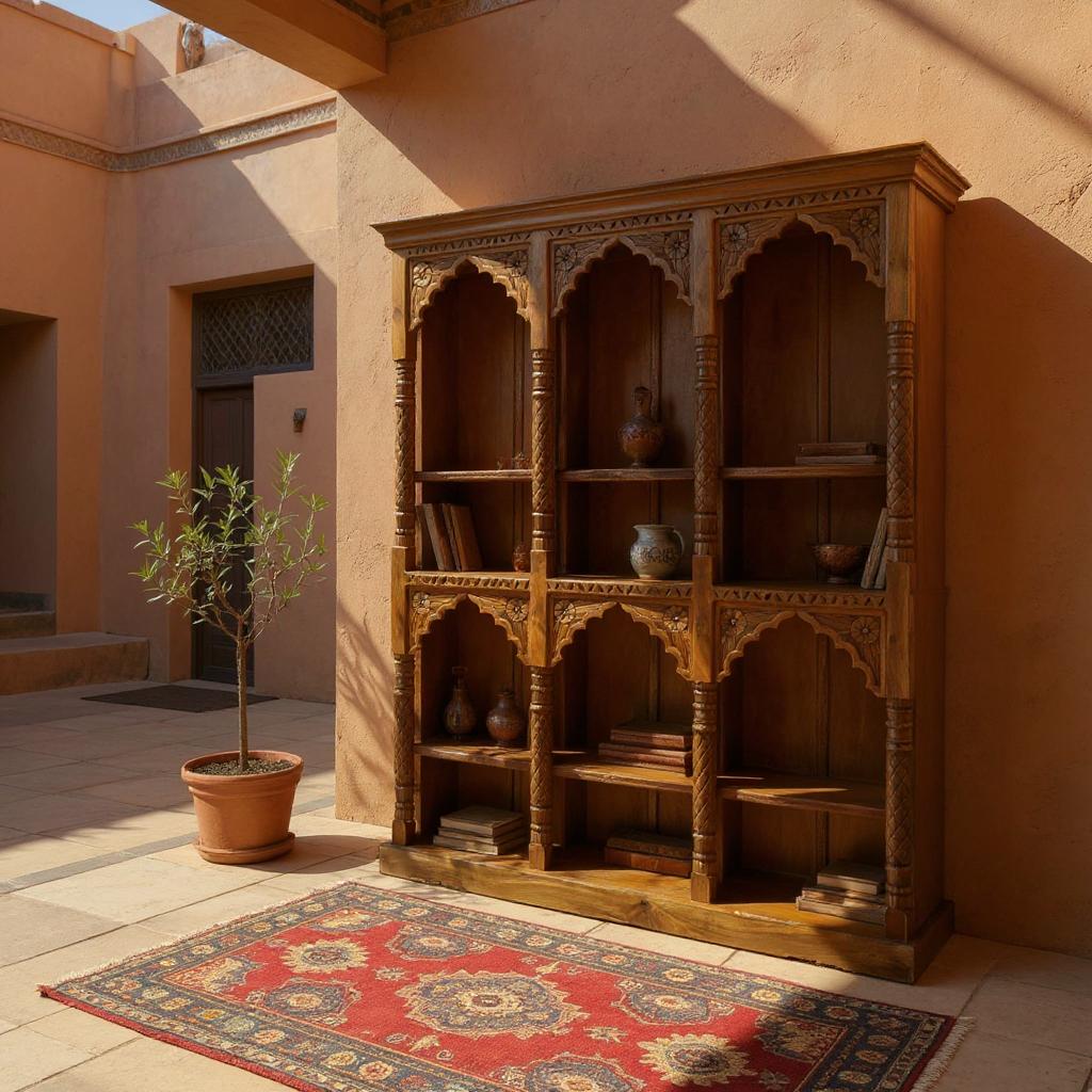 Book Shelf Arch Hand Carving Solid Wood - bookrack