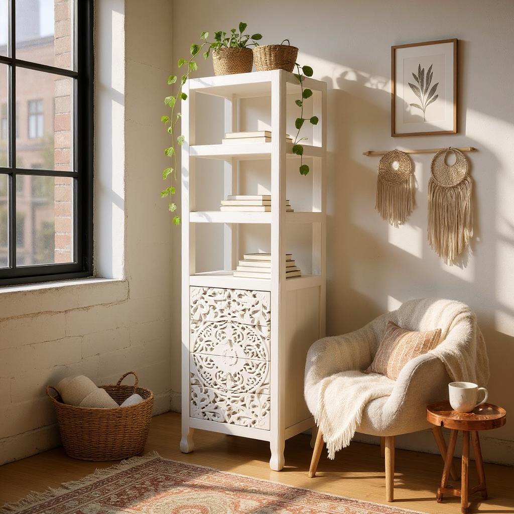 Drawer With shelves White Book Rack - Solid Wood white wood bookcase