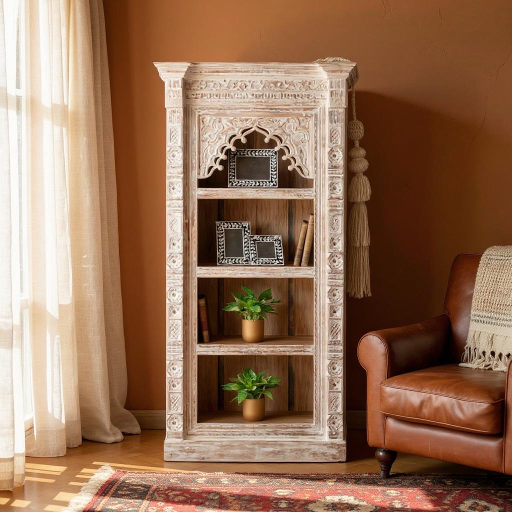 White Rustic Arch Carving Bookrack
