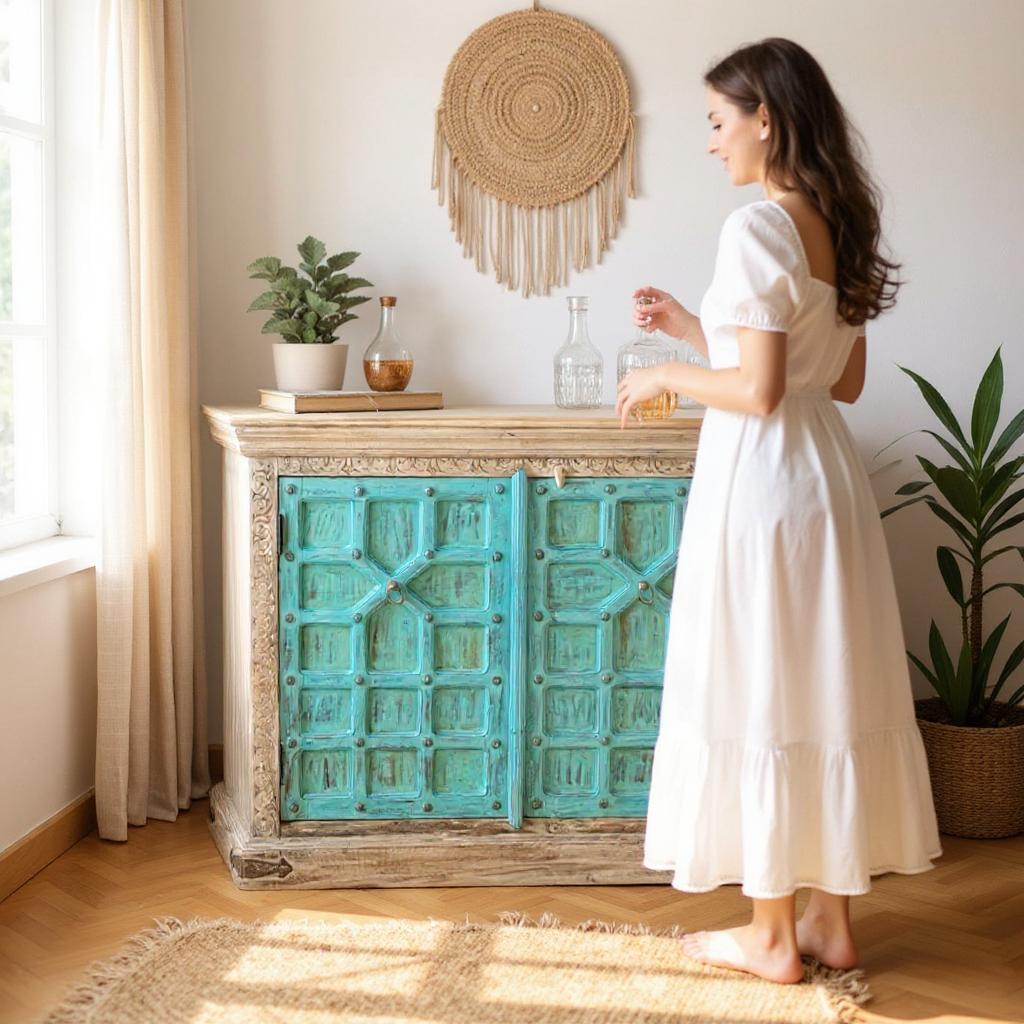 Blue & White Rustic Solid Wood Cabinet